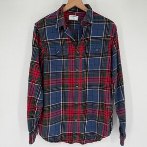 Old Navy Flannel Shirt Mens M Tall Blue Red Double-Brushed Plaid Cabincore Cozy